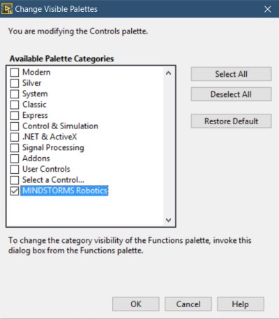 Change Visible Palettes
